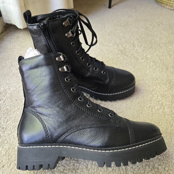 BRAND NEW River Island black leather combat boots UK 4/EUR 37/US size 7 wide fit - Picture 2 of 6